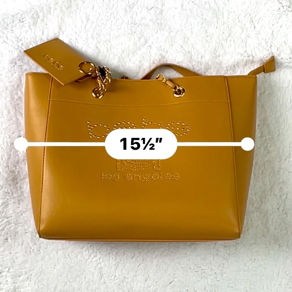 Bebe tan tote with beaded branding and card case